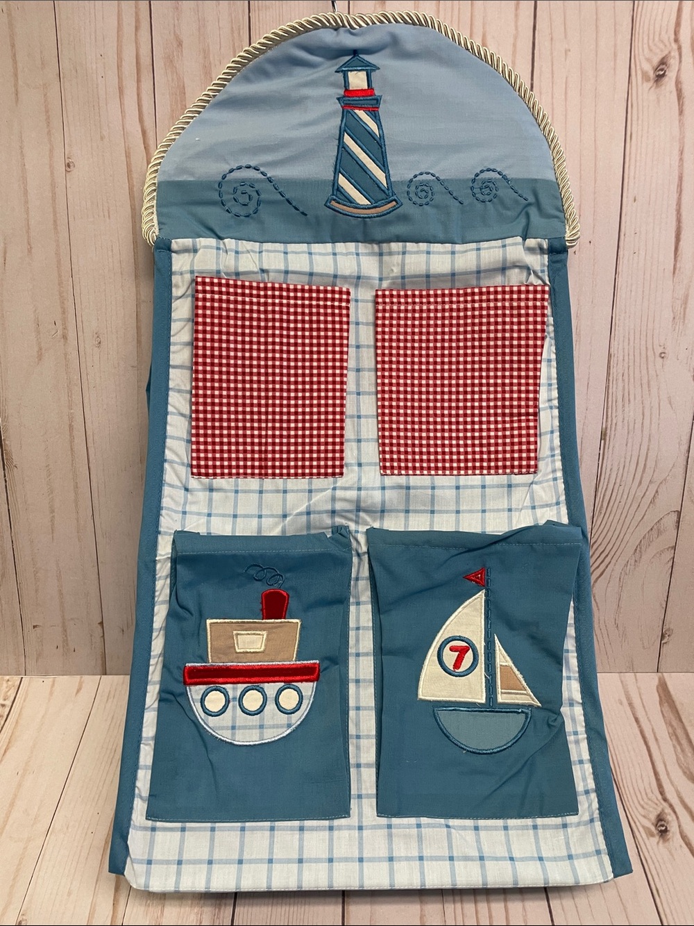 Wamsutta Yacht Club Baby Diaper Stacker Holder Sailboat Blue Nautical Hangs NEW